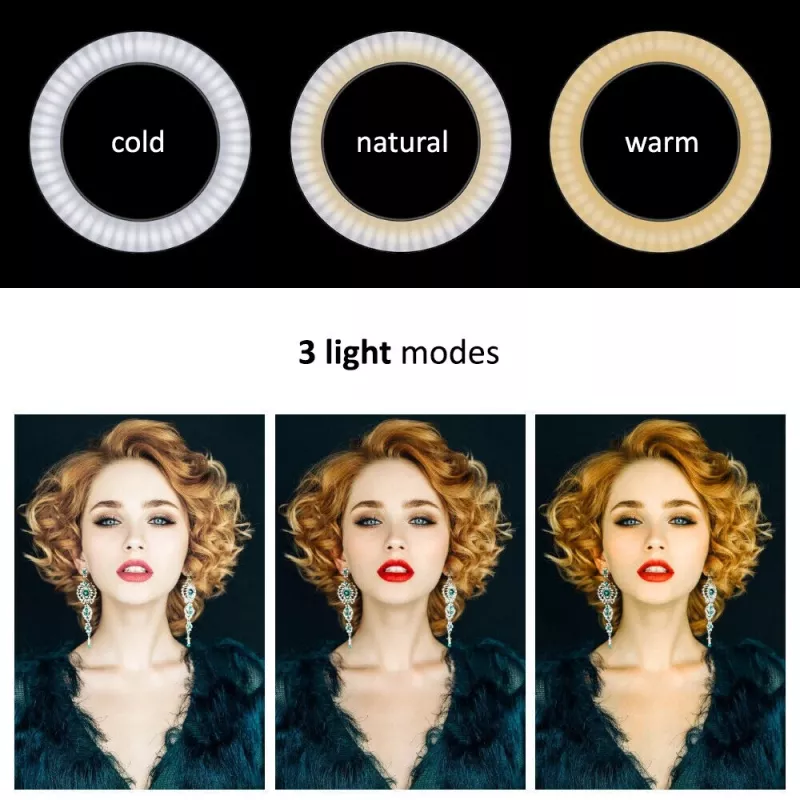 Maclean MCE610 10 Ring Light LED 12W con treppiede e trigger Bluetooth, 3 colori, 10 livelli di luminosità, luminosità regolabile 10% -100%, 160 LED, supporto smartphone, luce di illuminazione