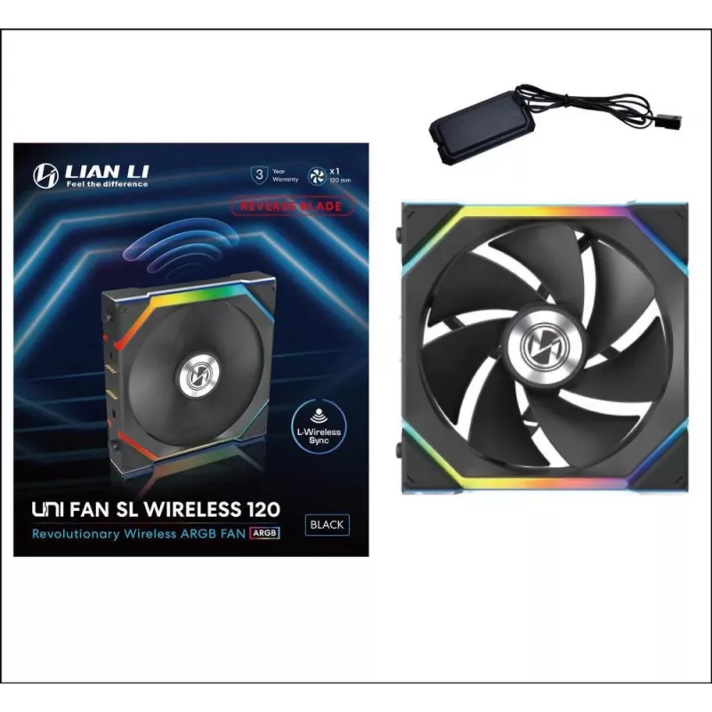 Lian Li UNI FAN SL Wireless 120 12RSL1W1B ventola per case ARGB PWM, Reverse Blade, 120 mm, nera
