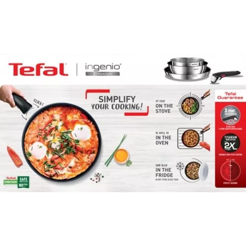 Tefal Ingenio Emotion L897S374 set di 3 padelle, 24/28 cm con manico rimovibile