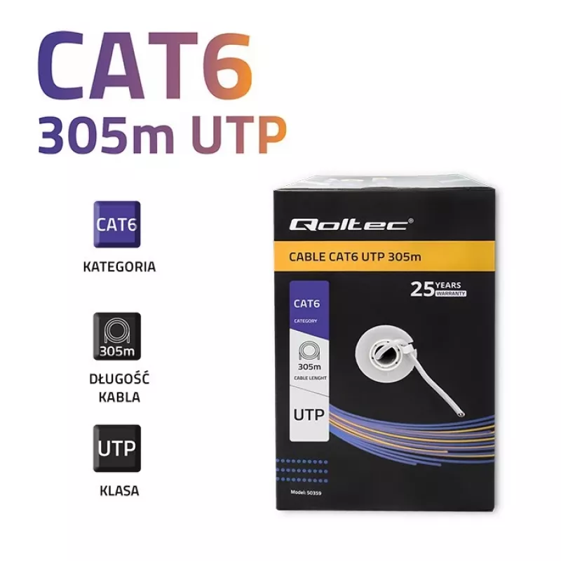 Qoltec 50359 Cat.6 UTP cavo, 305 m, grigio, PVC