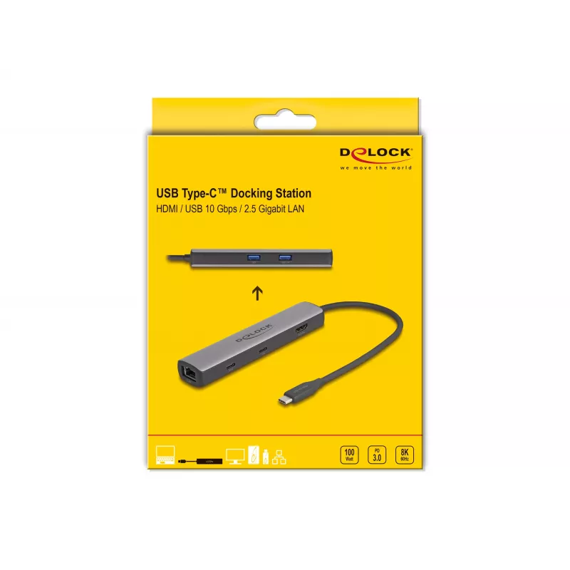 DeLOCK Docking station USB Type-C 8K HDMI USB 10 Gbps 2,5 Gigabit LAN PD 100W
