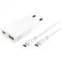 Caricabatterie da interno per dispositivi mobili AC 4smarts 541509 — 100–240V, USB-A + USB-C, cavo 1.5 m, ricarica rapida, bianco