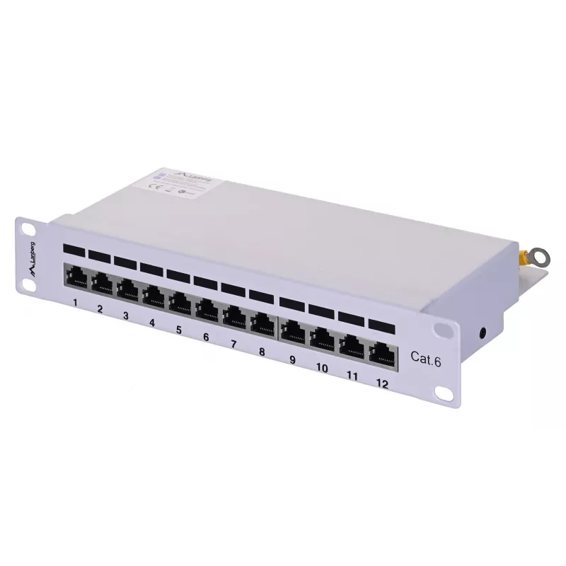 Patch panel LANBERG PPF6-9012-S, 12 porte, metallo, grigio, 1HE, 215×130×44.5 mm