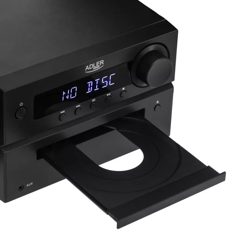 Mini sistema stereo Hi-Fi Adler AD 1917 — Bluetooth V5.3, CD/USB/MP3, 2×25 W RMS, sintonizzatore FM, equalizzatore a 4 bande, AUX, nero