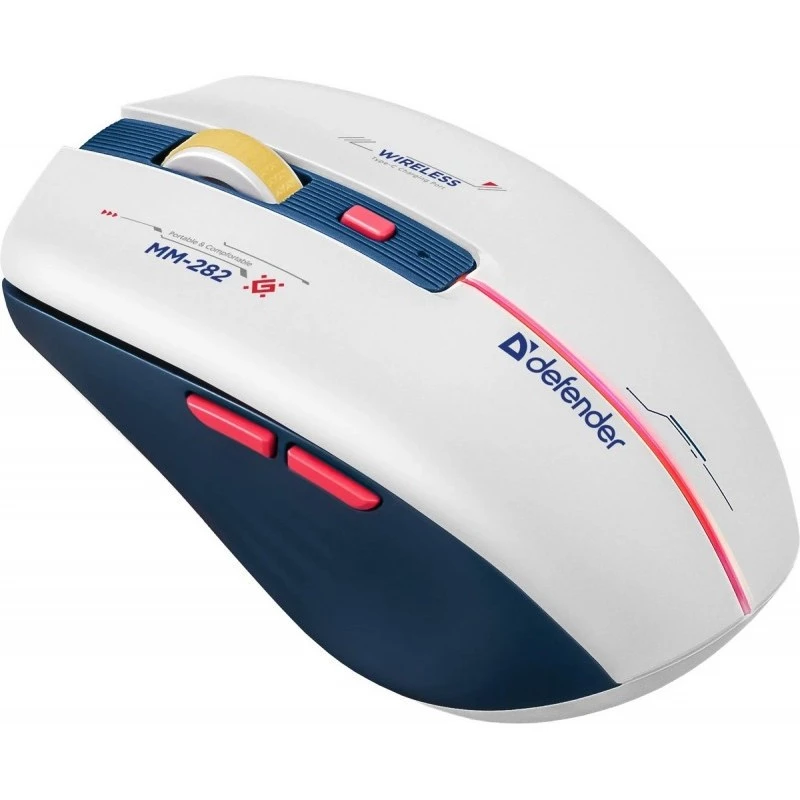 Mouse gaming wireless DEFENDER MM-282 RF — ambidestro, ottico 1800 DPI, 5 tasti, USB, a batteria