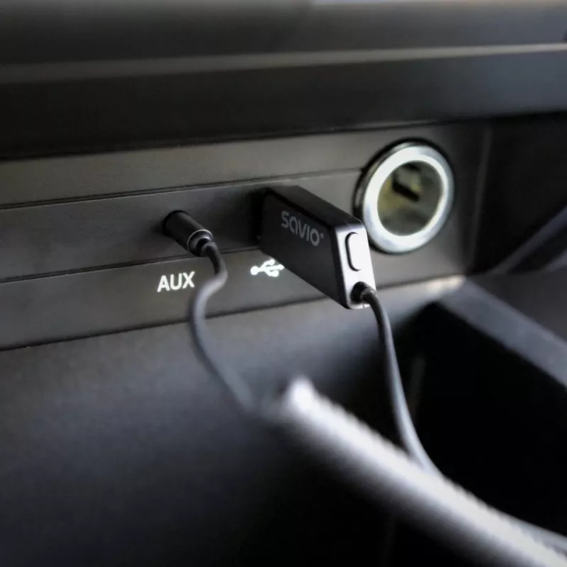 Savio TR-16 Trasmettitore adattatore AUX con funzione vivavoce, Bluetooth 5.3, Google Assistant/Siri