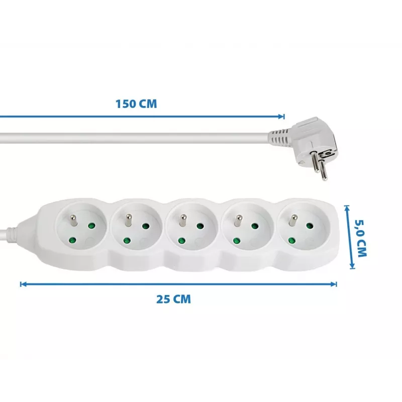 Ciabatta multipresa ESPERANZA ELK207W — cavo 1,5 m, 5 prese Tipo E, uso interno, 220–250 V
