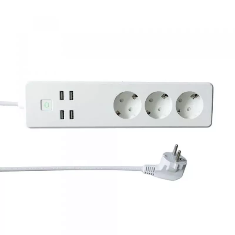WOOX R4028 Smart Multi-Plug / ciabatta smart, 3x Schuko, 4x USB, gestita da TUYA, bianco