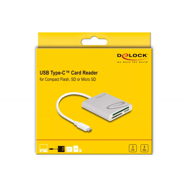 Lettore di schede DeLOCK 91005 USB 3.2 Gen 1 Type-C grigio CF MMC MicroSD