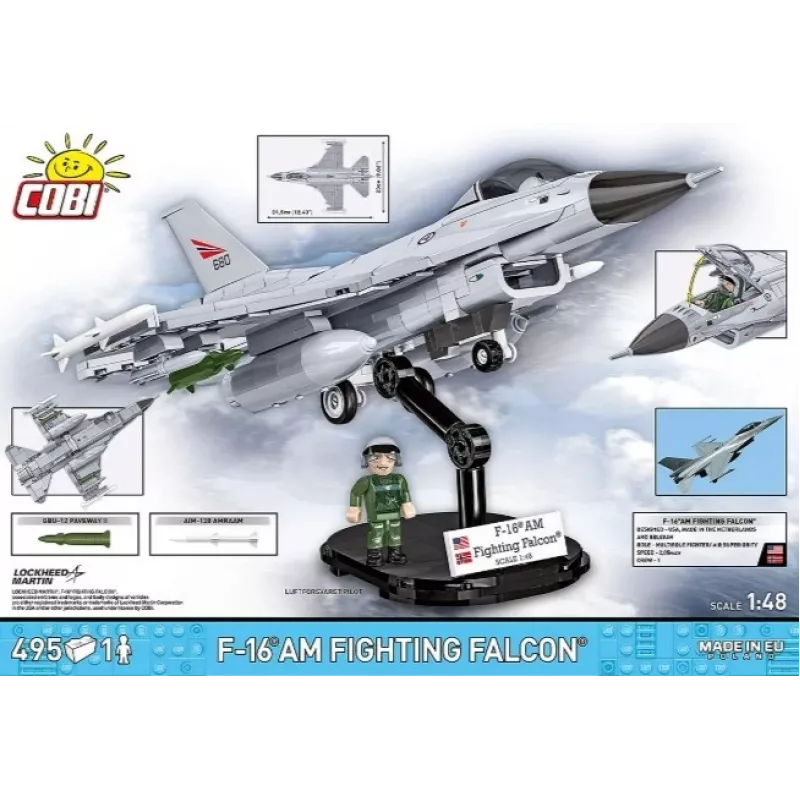 Kit di costruzione Cobi F-16AM Fighting Falcon, 495 pezzi, modello in scala