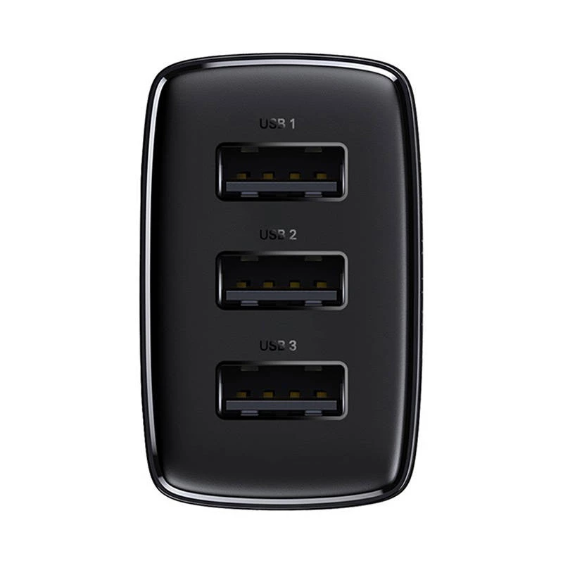 Baseus Caricabatterie rapido compatto, 3x USB, 17 W (Nero)