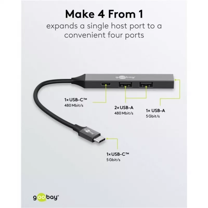 Hub USB Goobay Slim a 4 porte, USB-C™ a USB-C™/USB-A, USB 3.2 (74459)