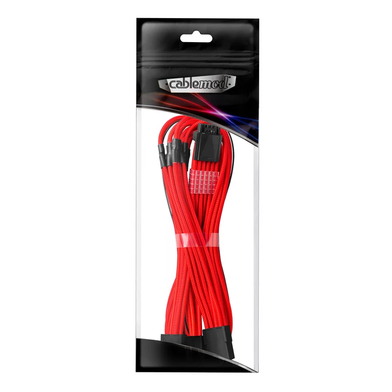 Cavo CableMod 12VHPWR su 3×PCIe ModMesh 45 cm rosso per collegamenti PSU-GPU