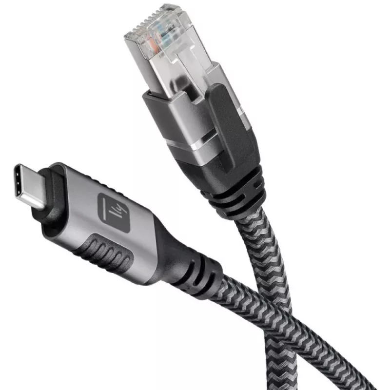 Techly ICOC U3C-RJ45-010 cavo adattatore da USB-C a Gigabit Ethernet, 1 m, nero/argento