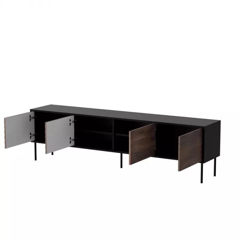 Mobile TV cama meble CORTINA 4D 200x40x55 cm, piano superiore nero, frontali color noce
