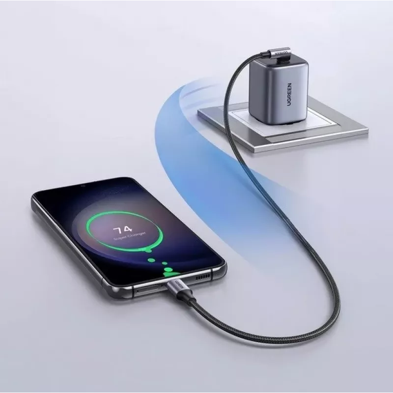Ugreen USB-C (dritto) / USB-C (angolare) PD QC 60W 3A 0,5 m US255 (grigio)