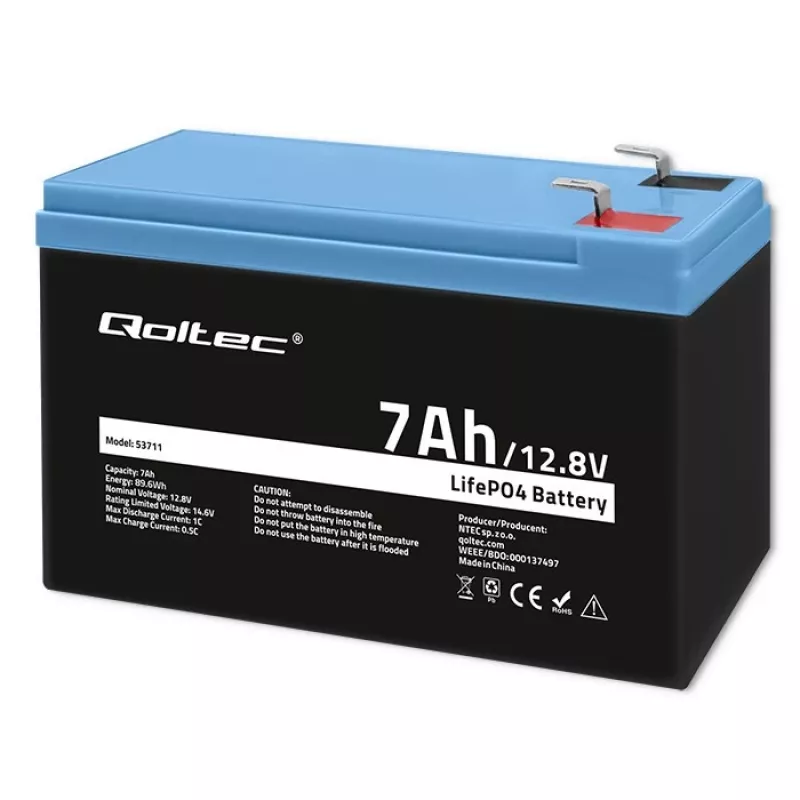 Batteria ricaricabile LiFePO4 12,8V 7Ah, 89,6Wh, BMS