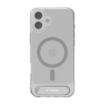 Custodia Torras Pstand Series per iPhone 16 Plus — cover protettiva trasparente con kickstand integrato