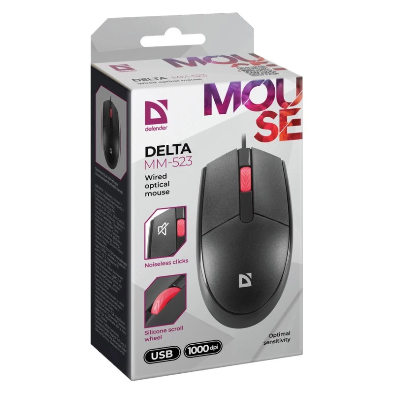 DEFENDER DELTA MOUSE MM-523 NERO OTTICO (52523)