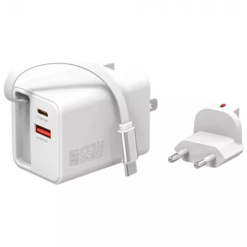 Caricabatterie rapido indoor USB-C/USB-A 4smarts 541065 — universale AC 100–240V, max 20V, cavo 0,7 m, bianco