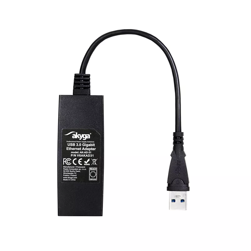 Adattatore Akyga AK-AD-31 USB 3.0 a Gigabit Ethernet, RJ45, cavo 15 cm, nero