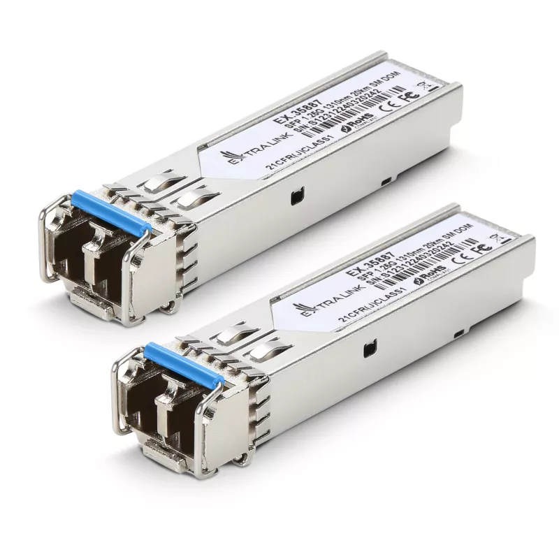 Extralink SFP 1.25G confezione da 2 moduli, 1.25Gbps, LC/UPC, 1310nm, 20km, monomodale, DOM