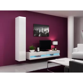Supporto TV cama meble VIGO NEW 30/180/40, piano superiore bianco lucido, truciolare, 1800×400×300 mm