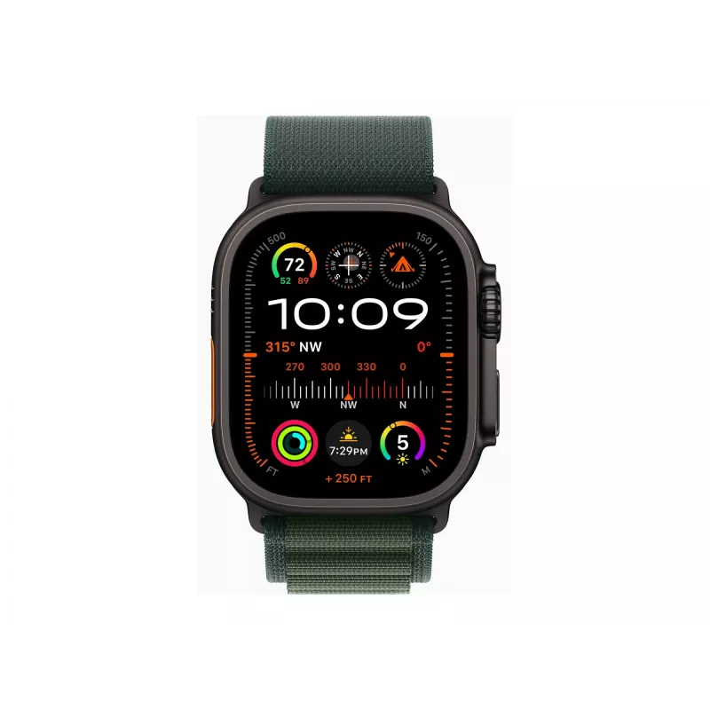 APPLE Watch Ultra 2 GPS + Cellular 49mm cassa in titanio nero con cinturino Alpine verde scuro - Large