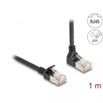 Cavo di rete RJ45 DeLOCK Cat.6A S/FTP slim 90° piegato verso l'alto 1 m nero