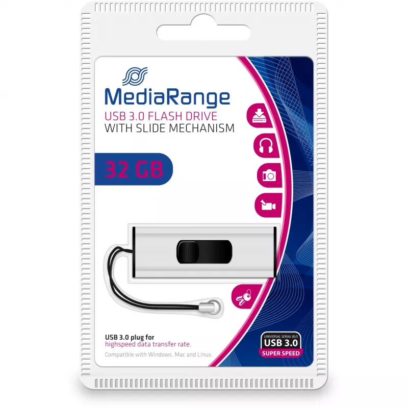 MediaRange SuperSpeed - chiavetta USB - 32 GB - USB 3.0 - nero/argento (MR916)