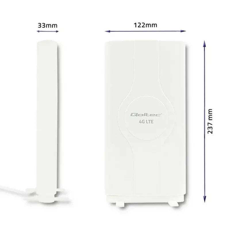 Qoltec 57013 antenna omnidirezionale 4G LTE da interni, 2x SMA, 0,6-2,7 GHz, 30 dBi, polarizzazione verticale, 50 Ω, ABS bianco