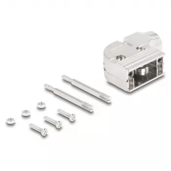 DELOCK custodia D-Sub 9 poli angolare 90° scarico di trazione cavo, plastica color argento, 33×47×16 mm