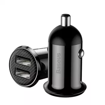Caricabatterie da auto Baseus Gain Pro universale nero – 2× USB 2.0, 2,4 A per porta, ingresso 12–24 V, uscita 5 V