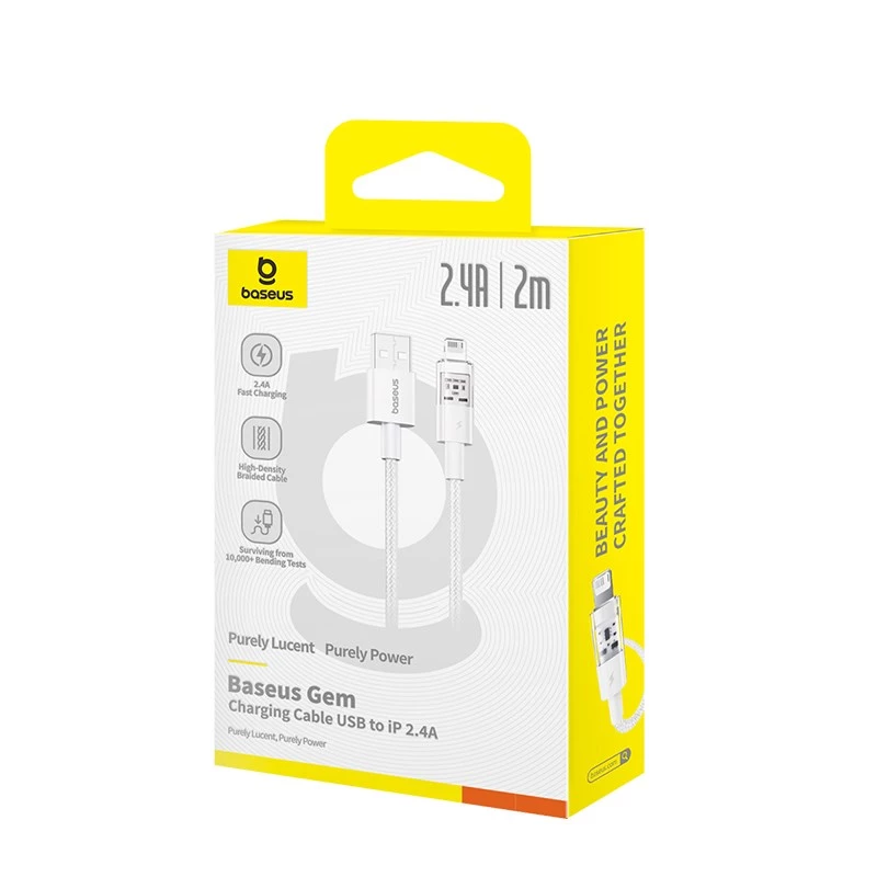 Baseus Gem Cavo USB a IP 2.4A ricarica rapida 2 m Bianco
