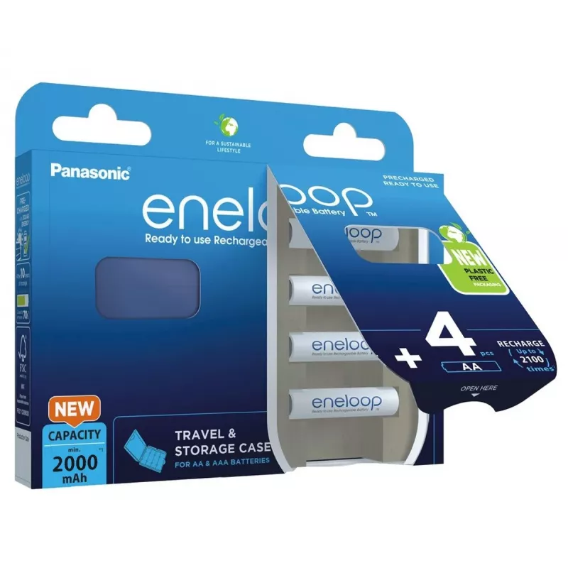 Batterie ricaricabili PANASONIC ENELOOP AA 2000 mAh 4 pz. + custodia (BK-3MCDE/4CP+CASE)