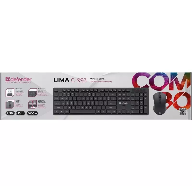Set tastiera e mouse wireless DEFENDER C-993 RF 45996 — connessione RF, layout compatto