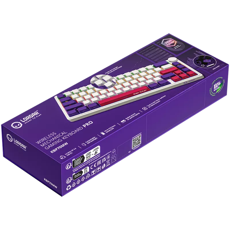 LORGAR KBP70MW, tastiera da gaming meccanica wireless 65% Pro, bianco, layout EN