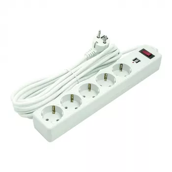 Prolunga per uso domestico 5 m, 5 prese, 2xUSB, con interruttore