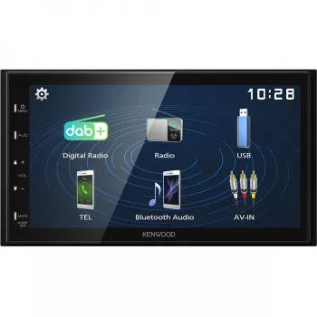 Kenwood Electronics DMX129DAB. Colore prodotto: nero, formato DIN: 2 DIN, potenza di uscita: 64 W. Convertitore audio D/A: 24bit, formati audio supportati:
