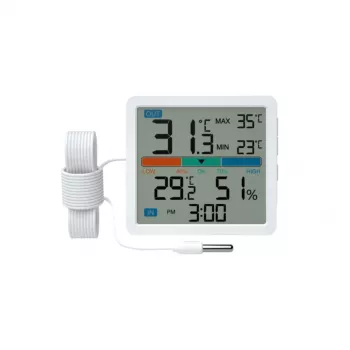 Termometro-igrometro MANTA MTO002W con sensore esterno (150 cm), interno 0–+50°C, esterno -40–+70°C, umidità 20–95% RH, indicatore di comfort, orologio