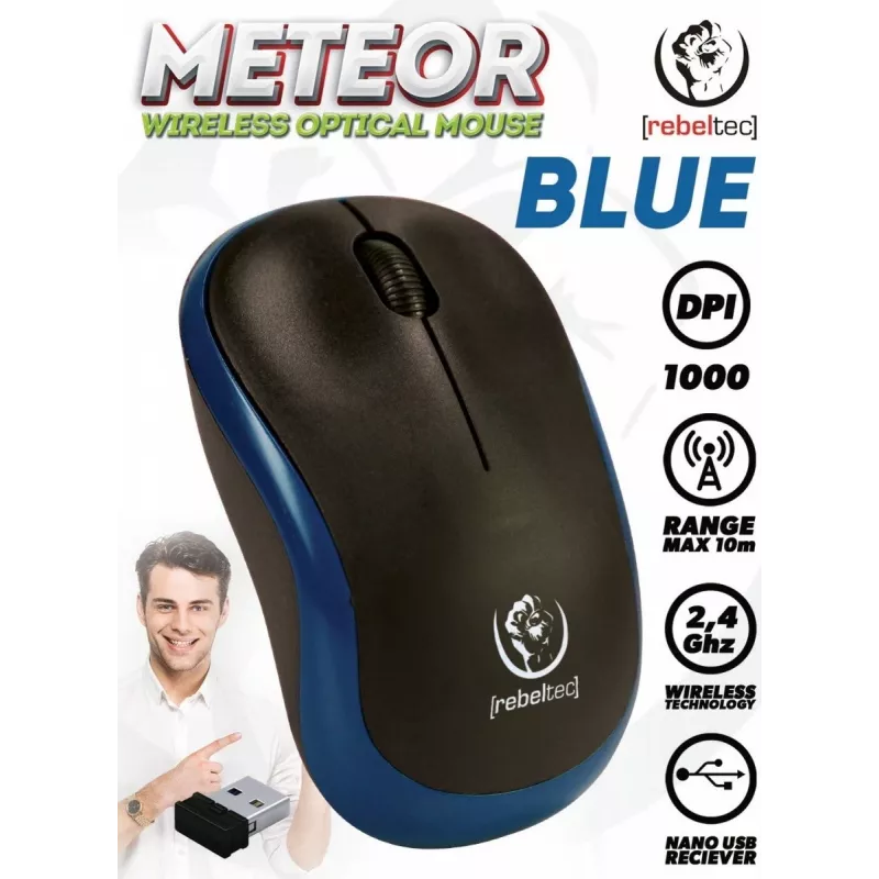 Mouse ottico wireless Rebeltec METEOR blu RBLMYS00048 USB