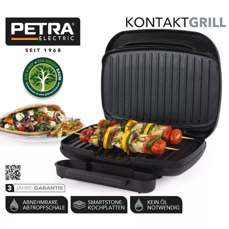 Grill elettrico Petra PT4366MBLKVDE nero con rivestimento antiaderente e temperatura regolabile