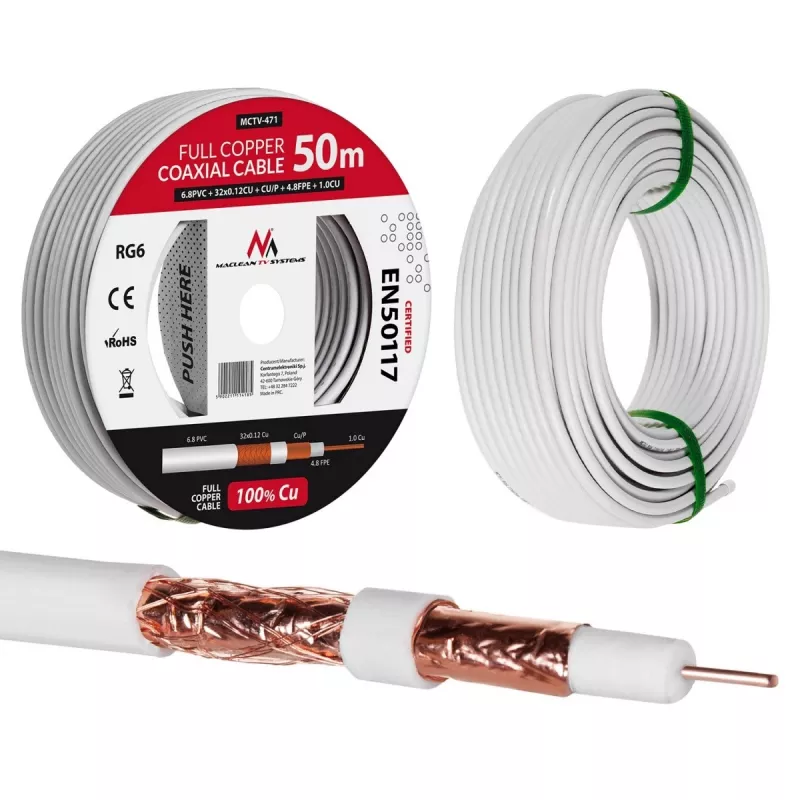 Cavo coassiale Maclean MCTV-471 RG-6/U 50 m bianco