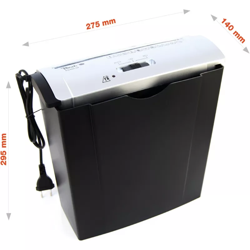 Distruggidocumenti PEACH PS400-02, taglio a strisce, larghezza di lavoro 22 cm, taglio 7 mm, nero/argento