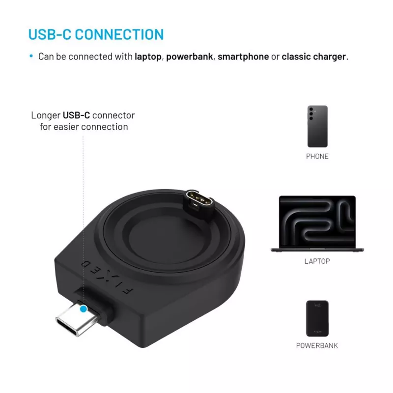 Adattatore di ricarica USB-C FIXED per Garmin Fenix/Epix/Venu/Vívoactive – modelli compatibili elencati