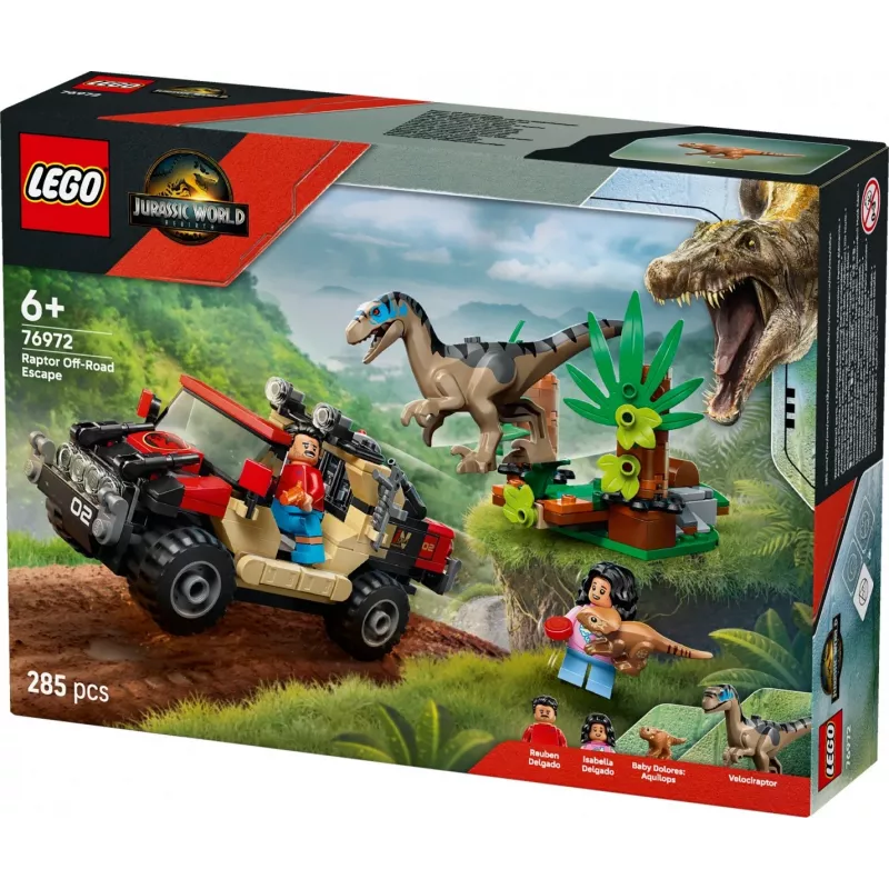 Set da costruzione LEGO Jurassic World 76972 Raptor Off-Road Escape, 285 pezzi, 2 minifigure, età 6+