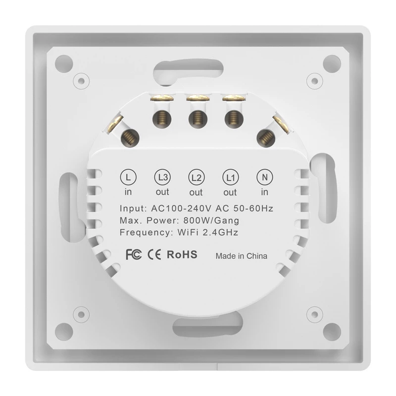 Avatto TS20-EU-W3 interruttore luce touch WiFi, 3 canali, AC 100-240V, 10 A, Tuya/Smart Life