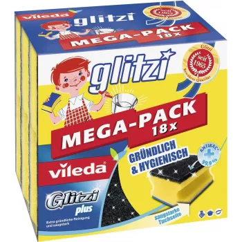Spugna per pulizia VILEDA Glitzi plus MEGA-PACK 18x — set di spugne abrasive per stoviglie e superfici