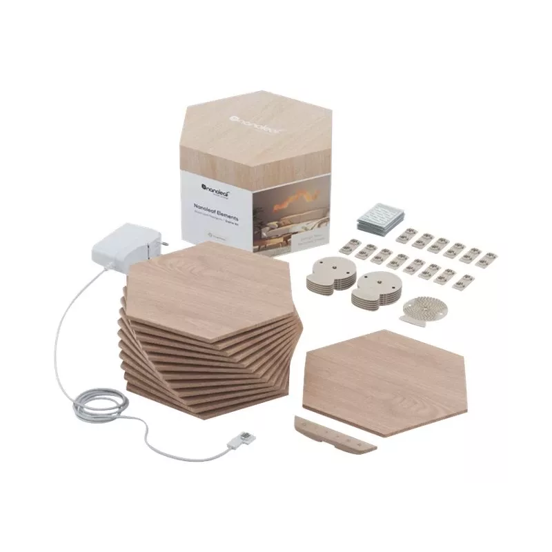Nanoleaf | Elements Wood Look Hexagons Starter Kit (13 pannelli) | Bianco freddo + Bianco caldo