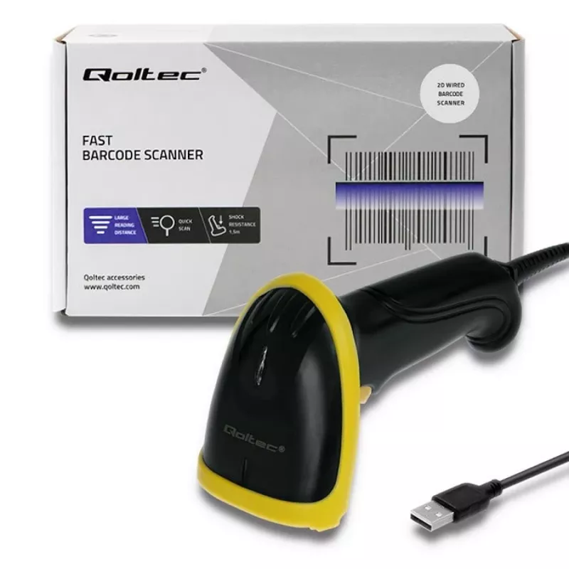 Qoltec 50867 lettore laser di codici a barre 1D/2D, USB, nero